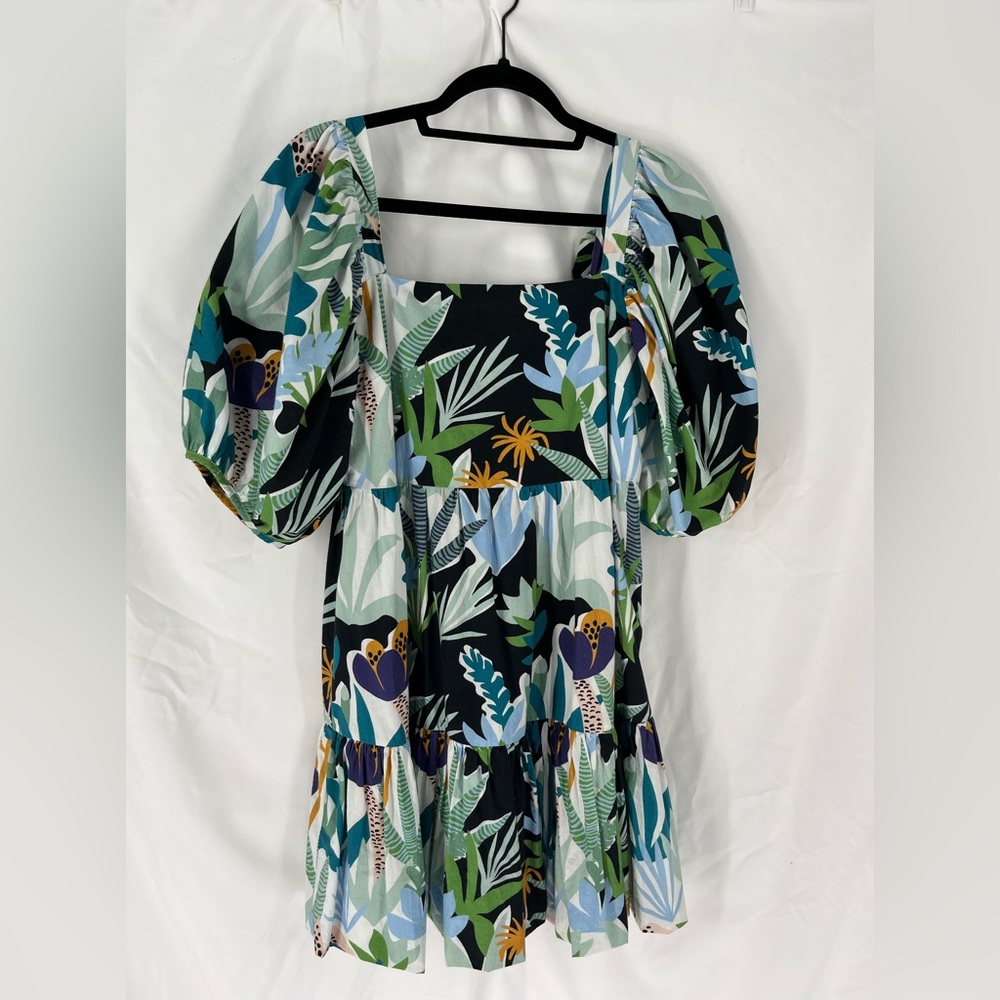 Oliphant Green and Blue Tropical Midi Dress
